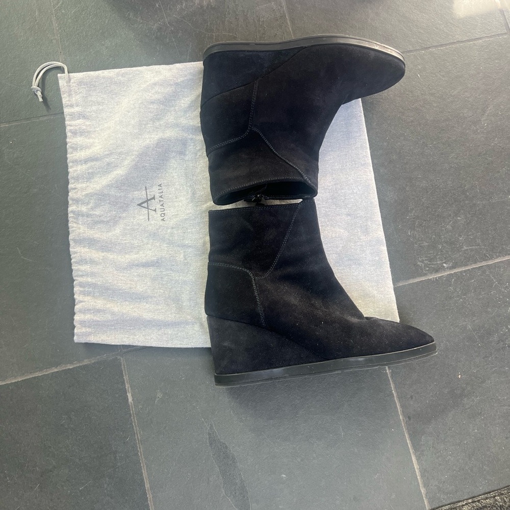 Navy blue Suede Wedge Ankle Boots - Women's - Picture 2 of 6